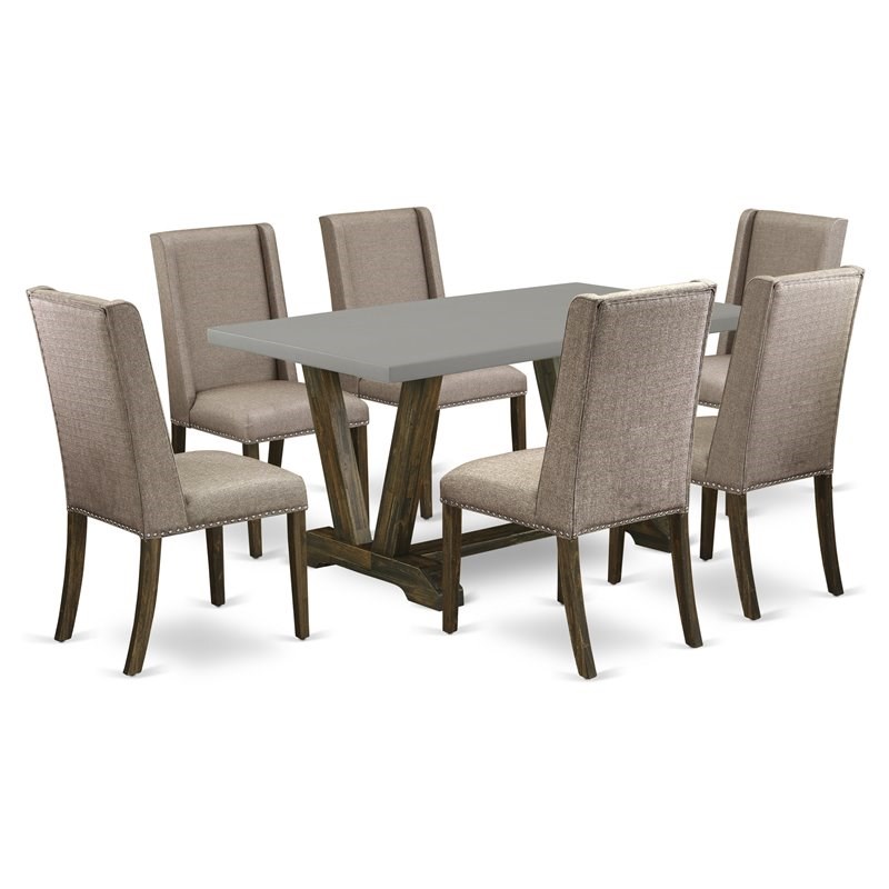 East West Furniture V-Style 7-piece Wood Kitchen Set in Dark Khaki Brown