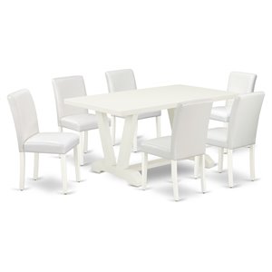 East West Furniture V-Style 7-piece Wood Kitchen Set in Linen White