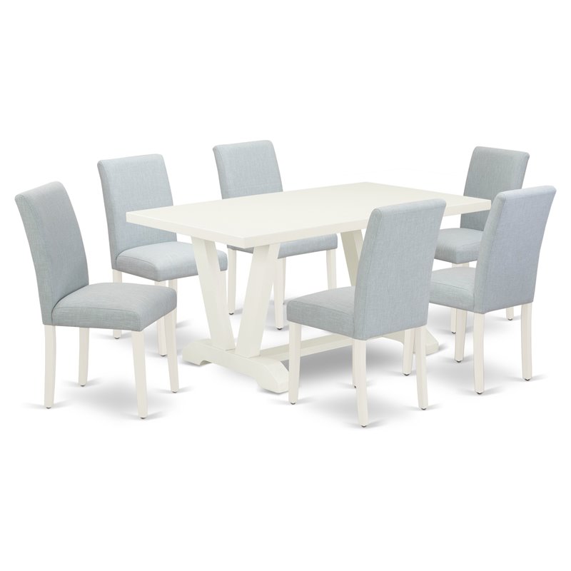 East West Furniture V-Style 7-piece Wood Dinette Table Set in Linen White
