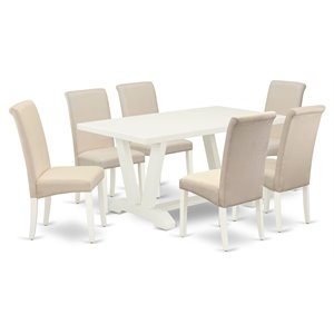 East West Furniture V-Style 7-piece Wood Dining Set in Cream