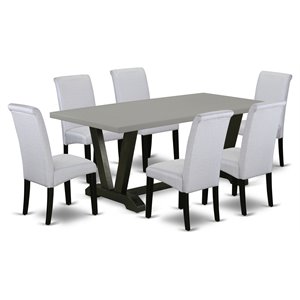 East West Furniture V-Style 7-piece Wood Dining Table Set in Black/Gray
