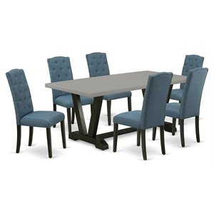 East West Furniture V-Style 7-piece Wood Dining Table Set in Black/Blue