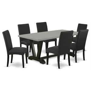 East West Furniture V-Style 7-piece Dining Table Set with Linen Chairs in Black