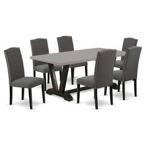 East West Furniture V-Style 7-piece Wood Dining Room Set in Dark Gotham Gray
