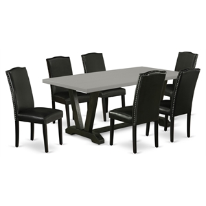 East West Furniture V-Style 7-piece Wood Kitchen Table and Chair Set in Black