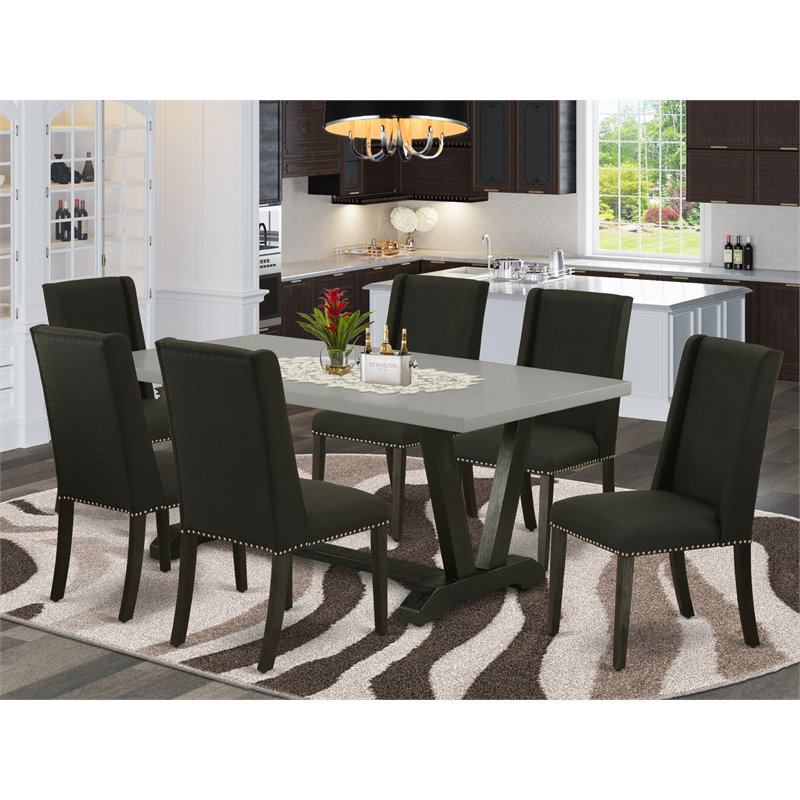 East West Furniture V-Style 7-piece Dining Set with Rectangular Table in Black