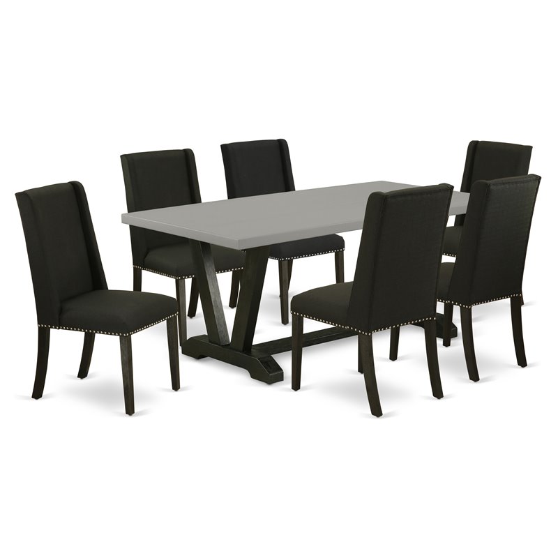 East West Furniture V-Style 7-piece Dining Set with Rectangular Table in Black