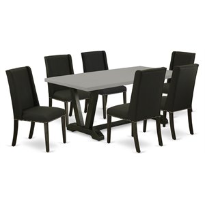 East West Furniture V-Style 7-piece Dining Set with Rectangular Table in Black