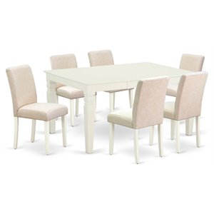 East West Furniture Weston 7-piece Wood Dining Set with Fabric Seat in White