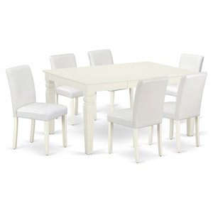 East West Furniture Weston 7-piece Wood Dining Set with Leather Seat in White