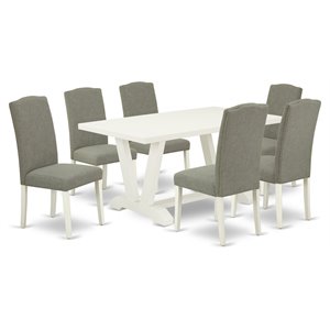 East West Furniture V-Style 7-piece Dining Table Set in White/Dark Shitake