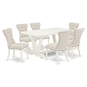 East West Furniture V-Style 7-piece Wood Dining Set in Doeskin Gray