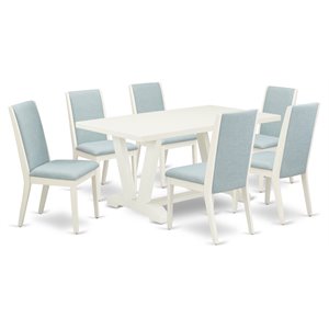 East West Furniture V-Style 7-piece Wood Dining Set in White/Baby Blue
