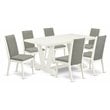 East West Furniture V-Style 7-piece Wood Dining Set in Linen White/Shitake