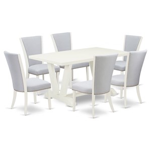 East West Furniture V-Style 7-piece Wood Dining Set in Linen White/Gray