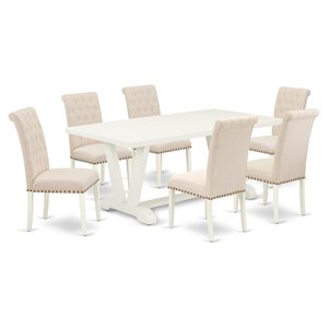 East West Furniture V-Style 7-piece Dining Room Set in White/Dark Shitake