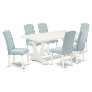 East West Furniture V-Style 7-piece Wood Kitchen Set in White/Baby Blue