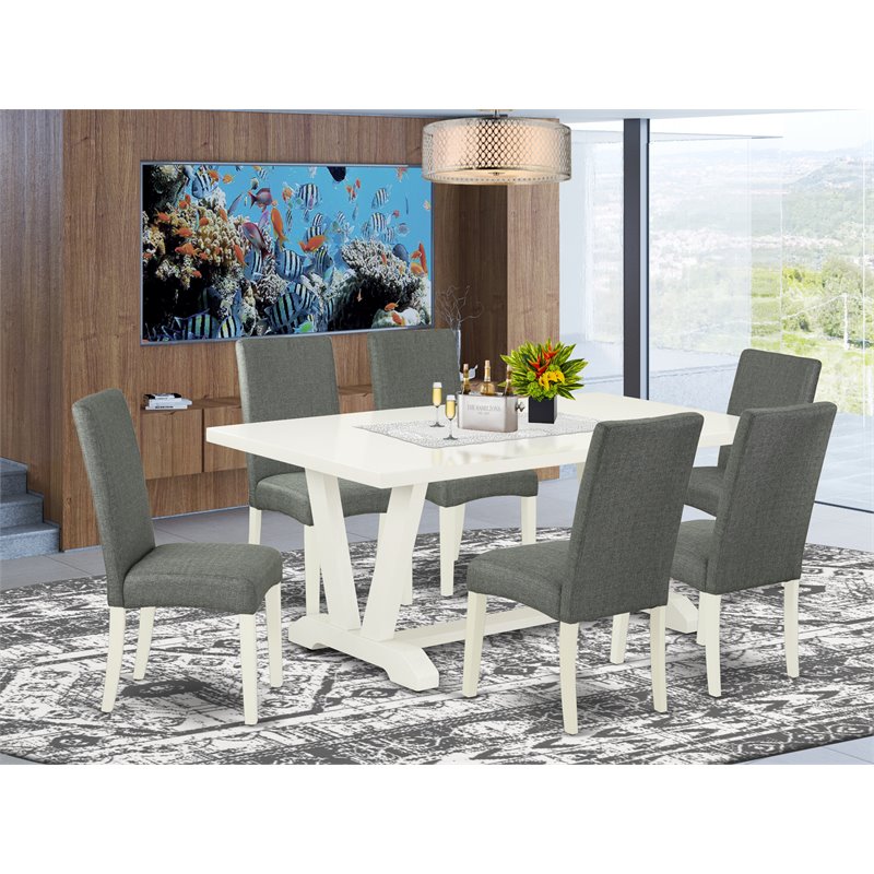 East West Furniture V-Style 7-piece Wood Dining Table Set in Gray Smoke