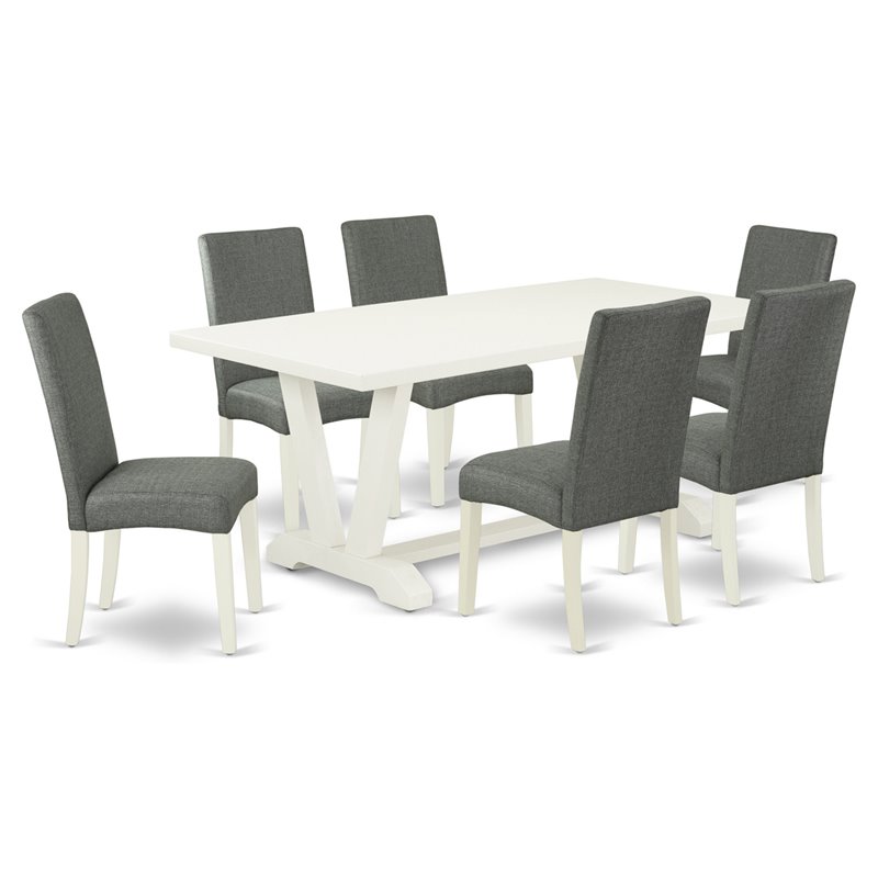 East West Furniture V-Style 7-piece Wood Dining Table Set in Gray Smoke