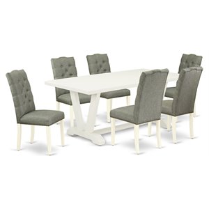 East West Furniture V-Style 7-piece Wood Dining Set in Linen White/Smoke