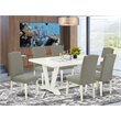 East West Furniture V-Style 7-piece Wood Dining Table Set in White/Shitake