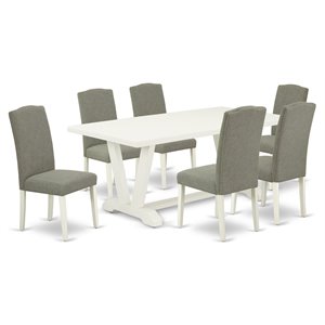 East West Furniture V-Style 7-piece Wood Dining Table Set in White/Shitake