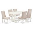 East West Furniture V-Style 7-piece Wood Dining Set in Linen White/Cream