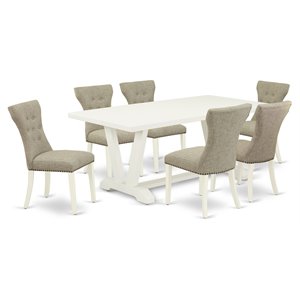 East West Furniture V-Style 7-piece Wood Dining Set in Linen White/Doeskin