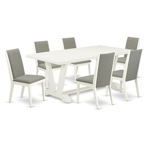 East West Furniture V-Style 7-piece Wood Dining Set in White/Shitake