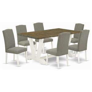 East West Furniture V-Style 7-piece Wood Dining Table Set in White/Dark Shitake