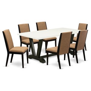 East West Furniture V-Style 7-piece Wood Dining Table Set in Black/Light Sable