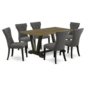 East West Furniture V-Style 7-piece Dining Room Table Set in Dark Gotham Gray