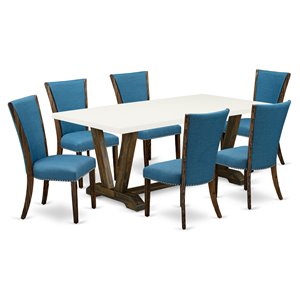 East West Furniture V-Style 7-piece Wood Dining Room Set in Linen White