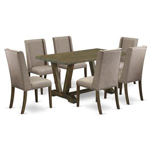 East West Furniture V-Style 7-piece Dining Room Table Set in Dark Khaki Brown