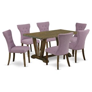 East West Furniture V-Style 7-piece Wood Dining Room Set in Dahlia Purple