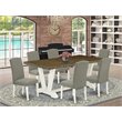 East West Furniture V-Style 7-piece Dining Room Table Set in White/Dark Shitake