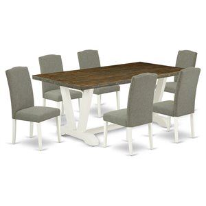 East West Furniture V-Style 7-piece Dining Room Table Set in White/Dark Shitake