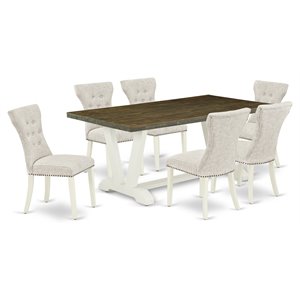 East West Furniture V-Style 7-piece Wood Dinette Set in Linen White/Doeskin
