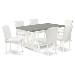 East West Furniture V-Style 7-piece Wood Dining Set in Linen White/Cement