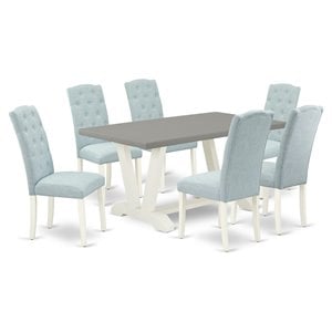 East West Furniture V-Style 7-piece Dining Table and Chairs in White/Baby Blue