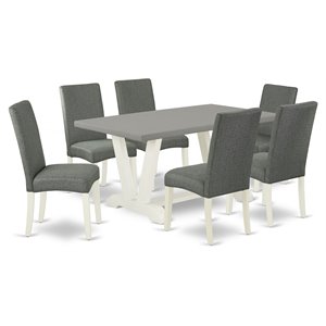 East West Furniture V-Style 7-piece Wood Dining Set in Linen White/Gray/Cement