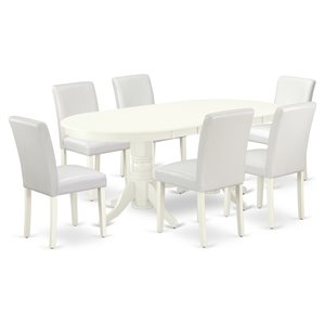 East West Furniture Vancouver 7-piece Wood Dining Set with Leather Seat in White