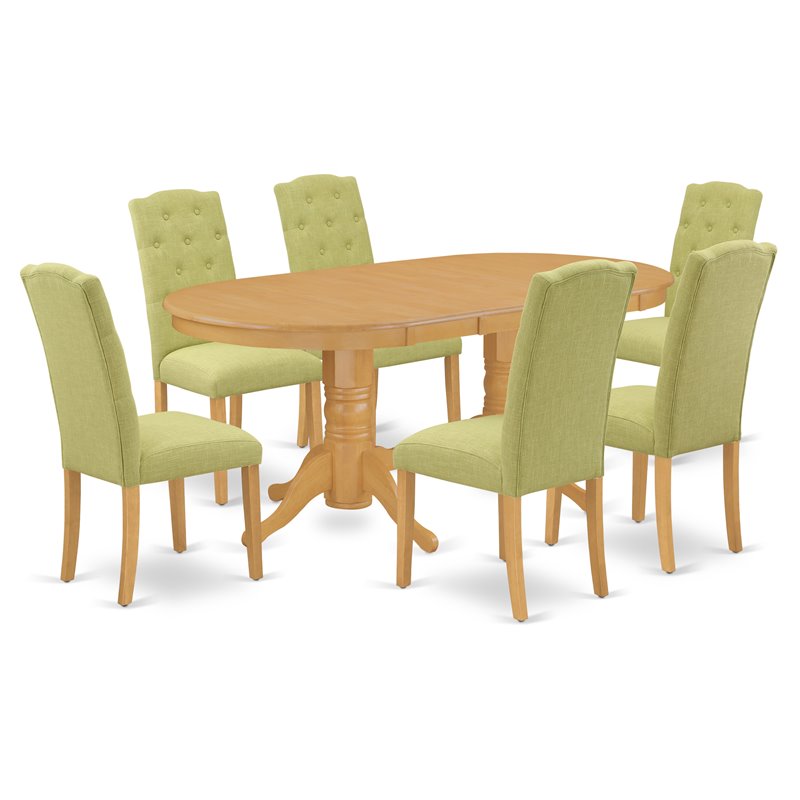 East West Furniture Vancouver 7-piece Wood Dining Set in Oak/Lime Green