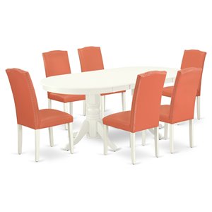 East West Furniture Vancouver 7-piece Wood Dining Set in White/Pink Flamingo