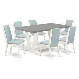 East West Furniture V-Style 7-piece Wood Kitchen Set in Linen White/Cement