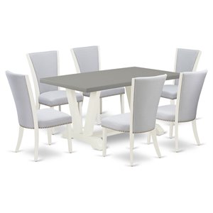 East West Furniture V-Style 7-piece Wood Dining Room Table Set in White/Gray