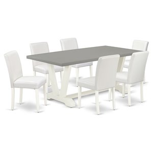 East West Furniture V-Style 7-piece Wood Dinette Set in Linen White/Cement