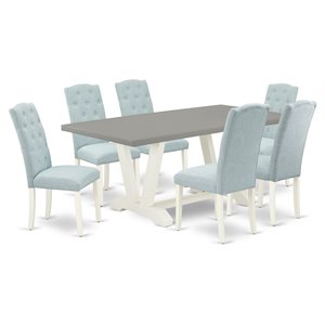 East West Furniture V-Style 7-piece Wood Dining Room Set in Linen White/Cement
