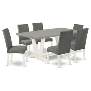 East West Furniture V-Style 7-piece Wood Dinette Table Set in Linen White/Gray