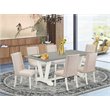 East West Furniture V-Style 7-piece Wood Dining Table and Chairs in White/Cream